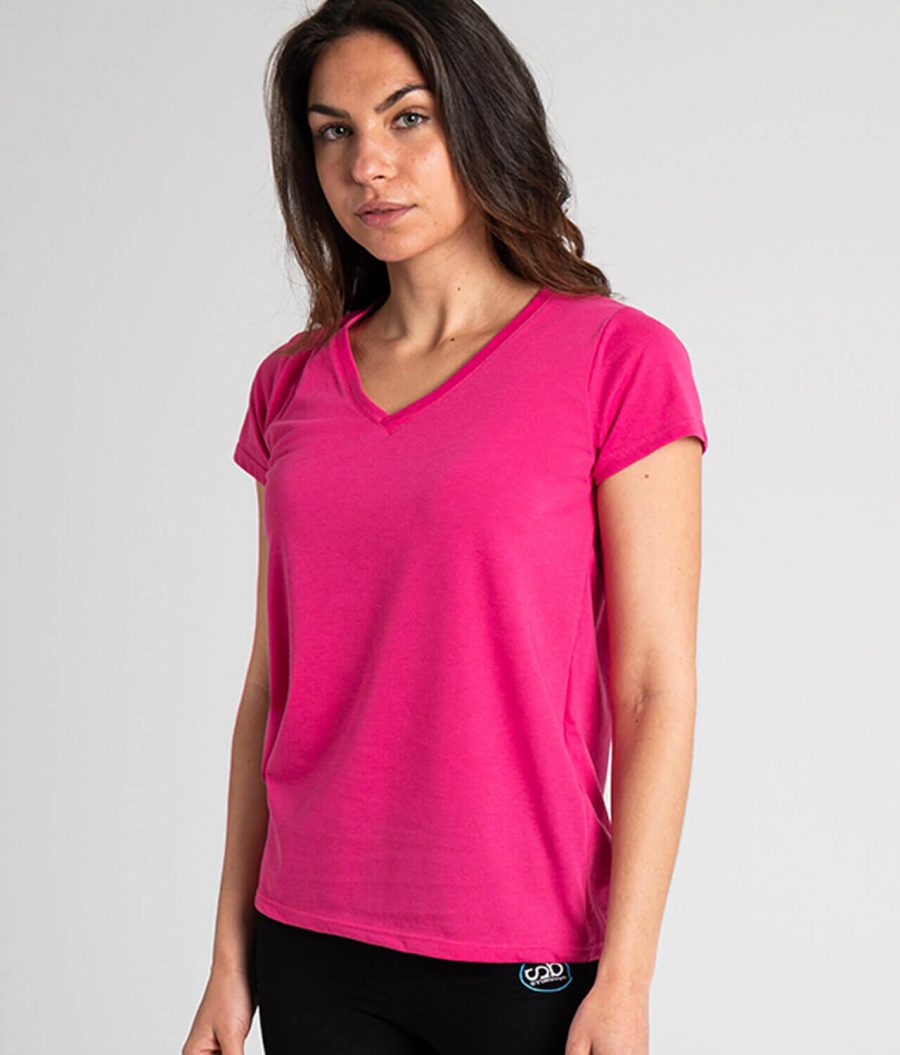 Camiseta antimosquitos mujer cuello pico rosa 3